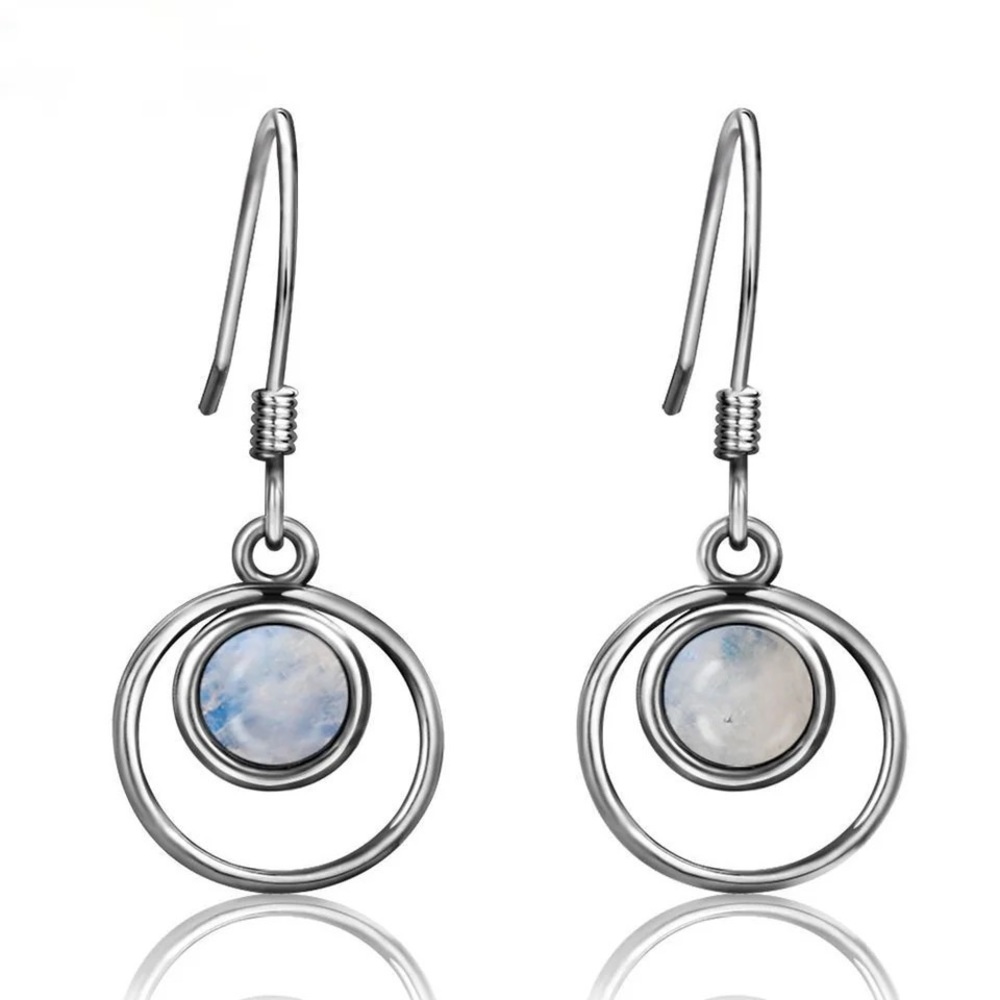 Natural moonstone French hook earrings sterling silver